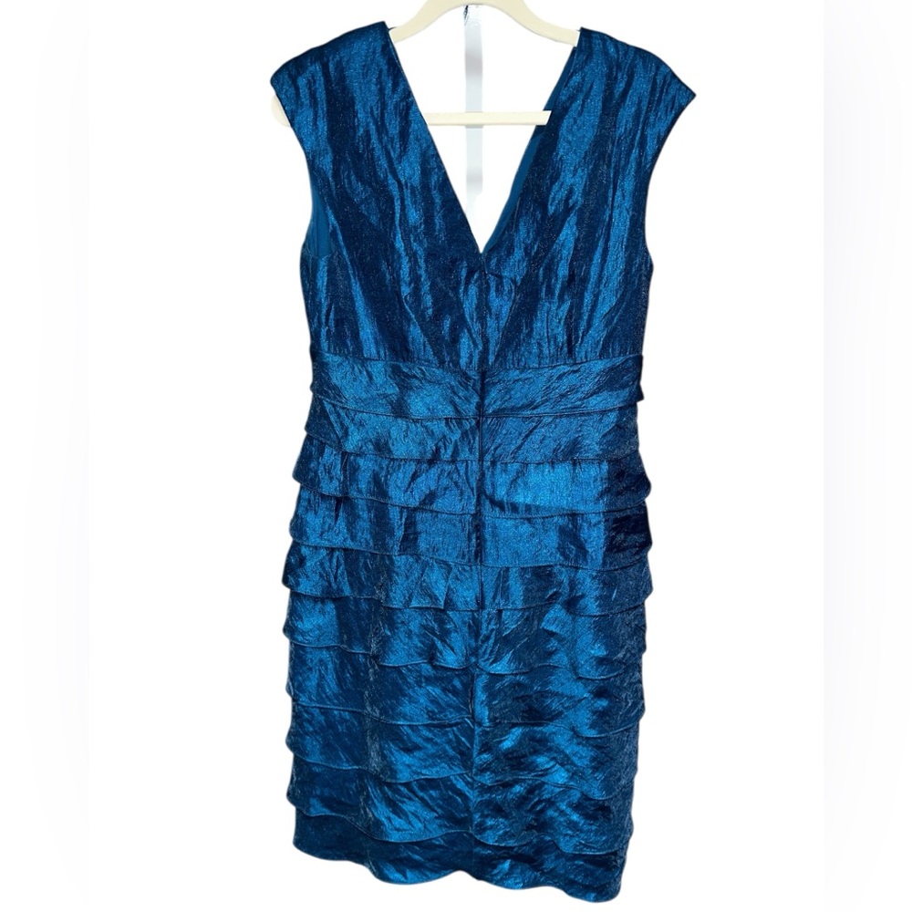 London Times Shimmering Peacock Blue Tiered Mini Dress size 10 EUC - Picture 2 of 4